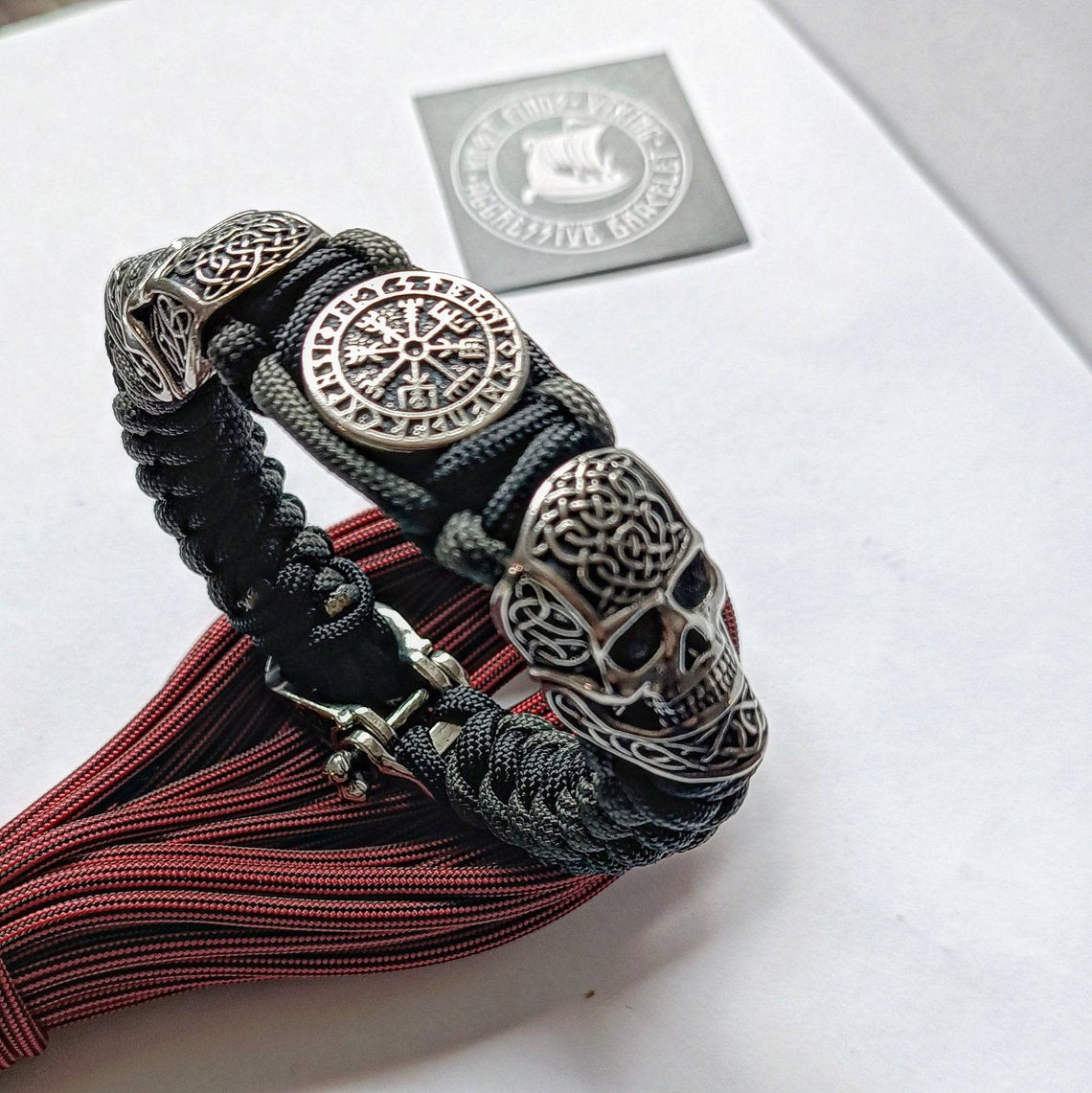 Scandinavian skull bracelet. Vegvisir symbol. Biker bangle. A great brutal gift for men and women who prefer a brutal style and skull.