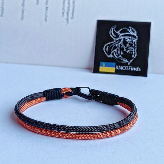 Thin exotic Paracord bangle. Custom size. Style icon. Trends 2023. Bangle rope. Brown, orange, black. Street style.