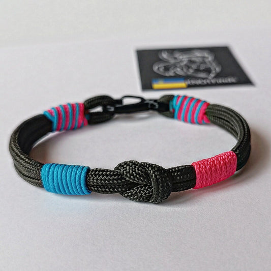 Thin paracord bracelet. Pink and sky blue colors. Skydiving bangle. Sunlight style. Surfer bracelet. Summer bangle. Beach accessory. Unusual bangle color.