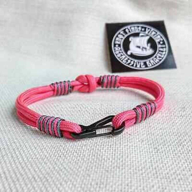 Lady viking. Scandinavian jewelry. Paracord bracelet. Gift for girls. Pink  bangle.