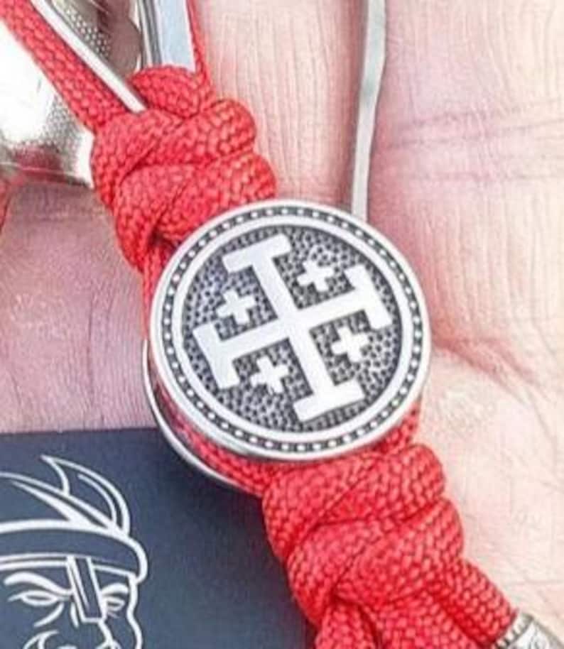 Steel Round Bead JERUSALEM CROSS. Bead for Bracelet. Religious symbols. Beads for paracord bracelet. Manual casting.