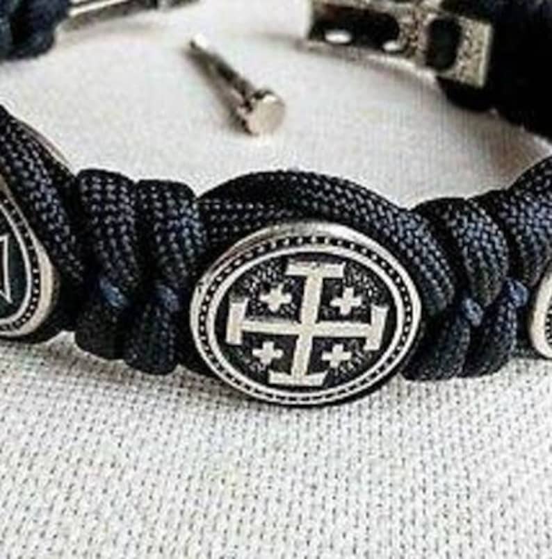 Steel Round Bead JERUSALEM CROSS. Bead for Bracelet. Religious symbols. Beads for paracord bracelet. Manual casting.