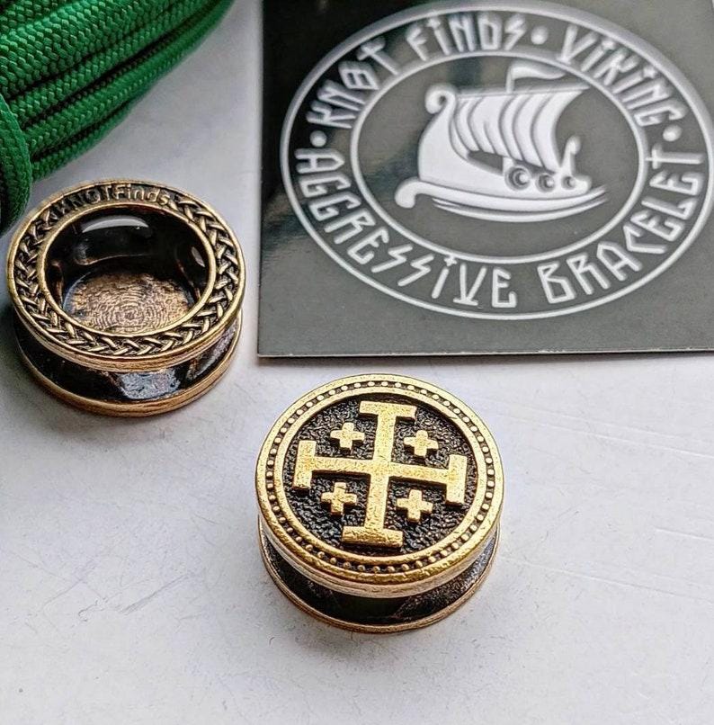Brass Jerusalem Cross Bead | Paracord Bracelet Bead | Christian Faith Symbol | Protection Talisman | Ships from USA | Fast Delivery