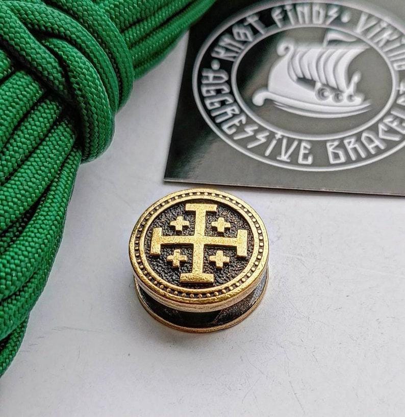Brass Jerusalem Cross Bead | Paracord Bracelet Bead | Christian Faith Symbol | Protection Talisman | Ships from USA | Fast Delivery