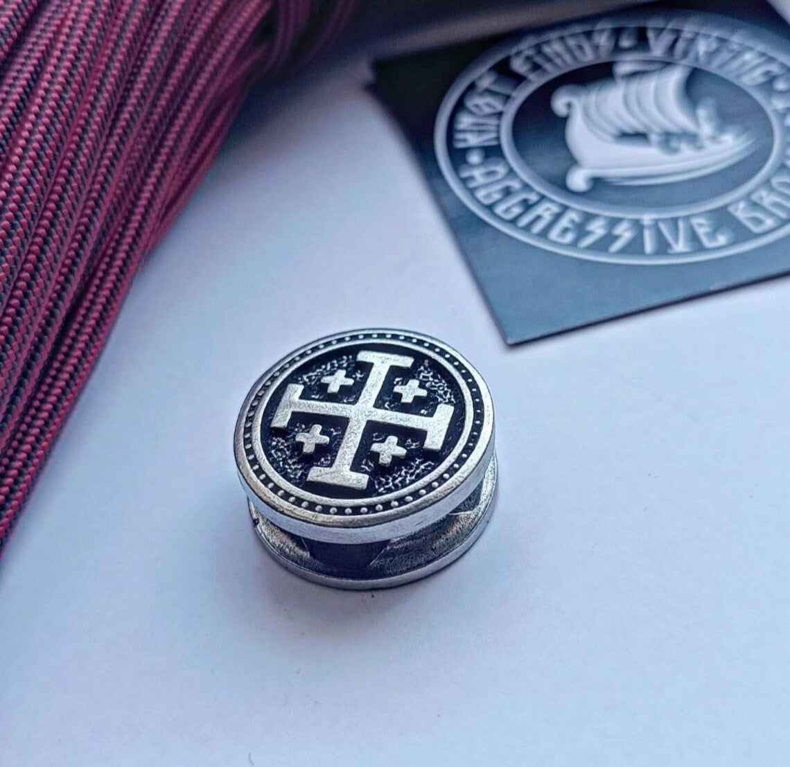 Stainless steel Jerusalem Cross bead for paracord bracelet – symbolic religious artifact