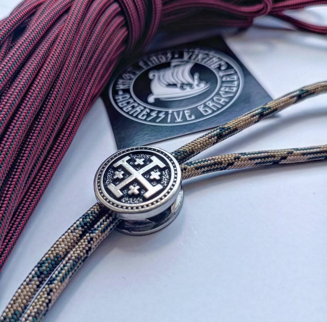 Jerusalem Cross metal bead close-up – round steel bead for handmade bracelet