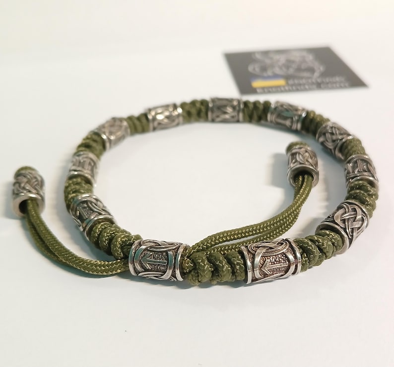 Olive Green Celtic Rune Anklet – Paracord Ankle Bracelet with German Silver Rune Beads | Viking Nordic Jewelry | Adjustable Gift for Him