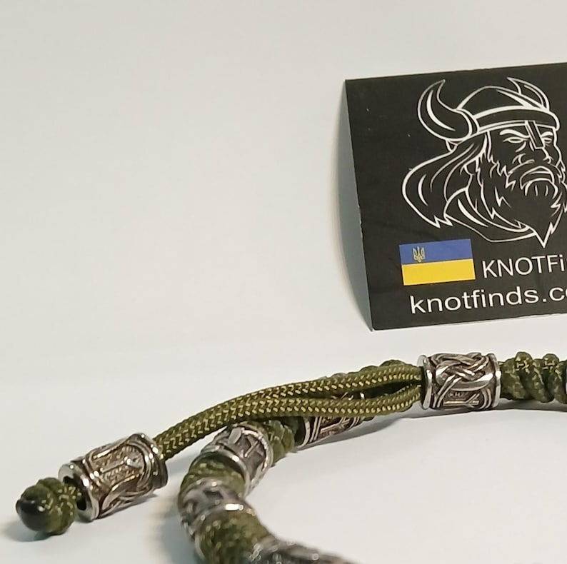 Olive Green Celtic Rune Anklet – Paracord Ankle Bracelet with German Silver Rune Beads | Viking Nordic Jewelry | Adjustable Gift for Him