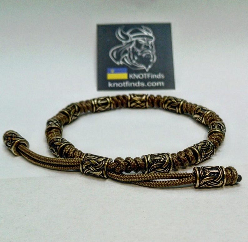 Men's Coastal Nomad Anklet – Tan Paracord Viking Rune Anklet, Brass Celtic Ankle Bracelet, Handmade Men's Beach Jewelry, Warrior Anklet