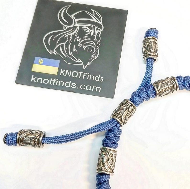 Men's Navy Blue Paracord Anklet – Viking Rune Bracelet | Silver Rune Beads | Handmade Nordic Rope Jewelry