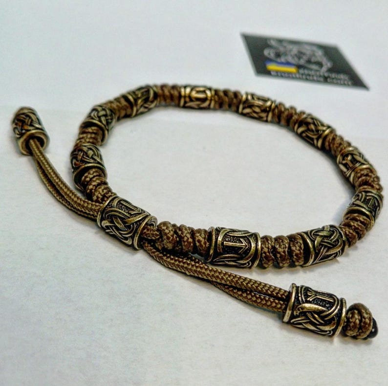 Men's Coastal Nomad Anklet – Tan Paracord Viking Rune Anklet, Brass Celtic Ankle Bracelet, Handmade Men's Beach Jewelry, Warrior Anklet