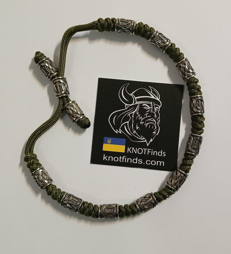 Olive Green Celtic Rune Anklet – Paracord Ankle Bracelet with German Silver Rune Beads | Viking Nordic Jewelry | Adjustable Gift for Him