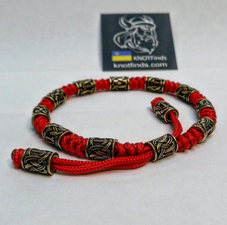Men's Red Paracord Anklet – Celtic Rune Brass Anklet | Handmade Viking Warrior Anklet | Adjustable Men's Ankle Bracelet | Gift for Him