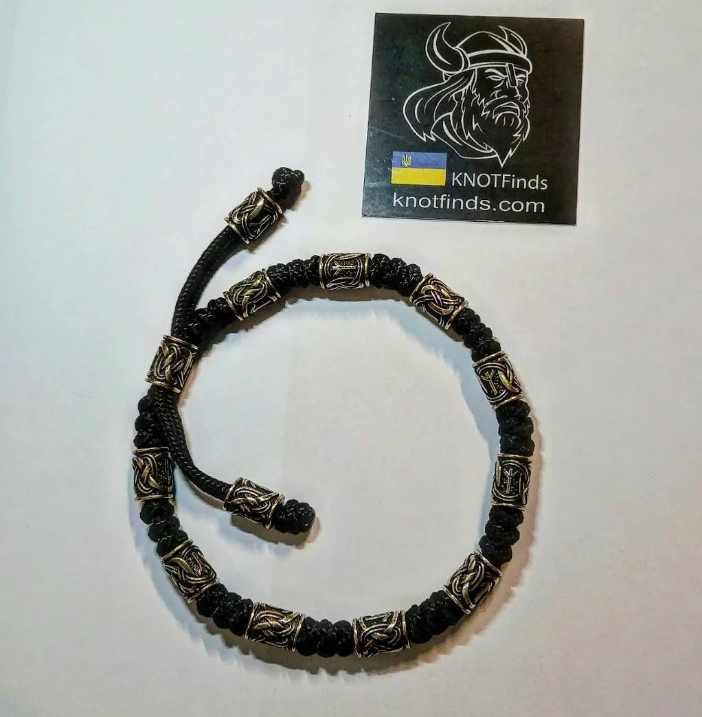 Men's Celtic Paracord Anklet, Viking Rune Brass Beads Ankle Bracelet, Adjustable Nordic Handmade Jewelry Gift for Him