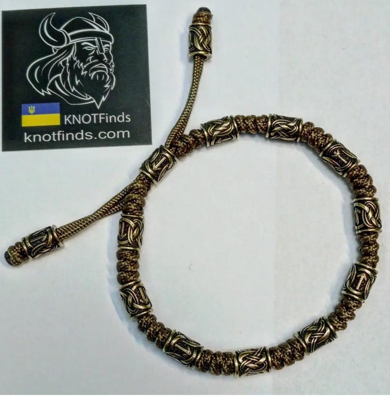 Men's Coastal Nomad Anklet – Tan Paracord Viking Rune Anklet, Brass Celtic Ankle Bracelet, Handmade Men's Beach Jewelry, Warrior Anklet