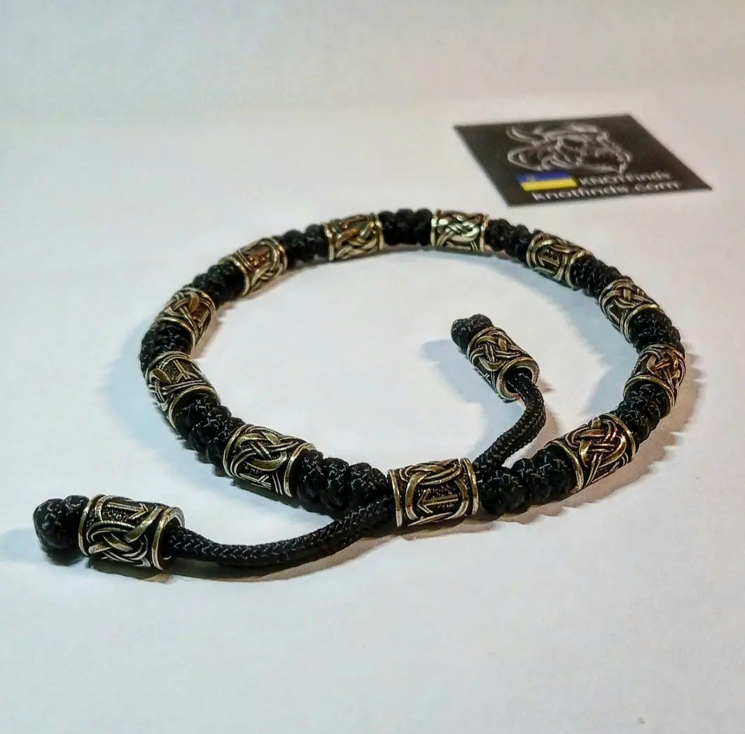 Men's Celtic Paracord Anklet, Viking Rune Brass Beads Ankle Bracelet, Adjustable Nordic Handmade Jewelry Gift for Him