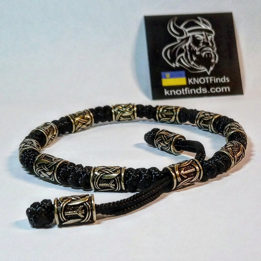 Men's Celtic Paracord Anklet, Viking Rune Brass Beads Ankle Bracelet, Adjustable Nordic Handmade Jewelry Gift for Him