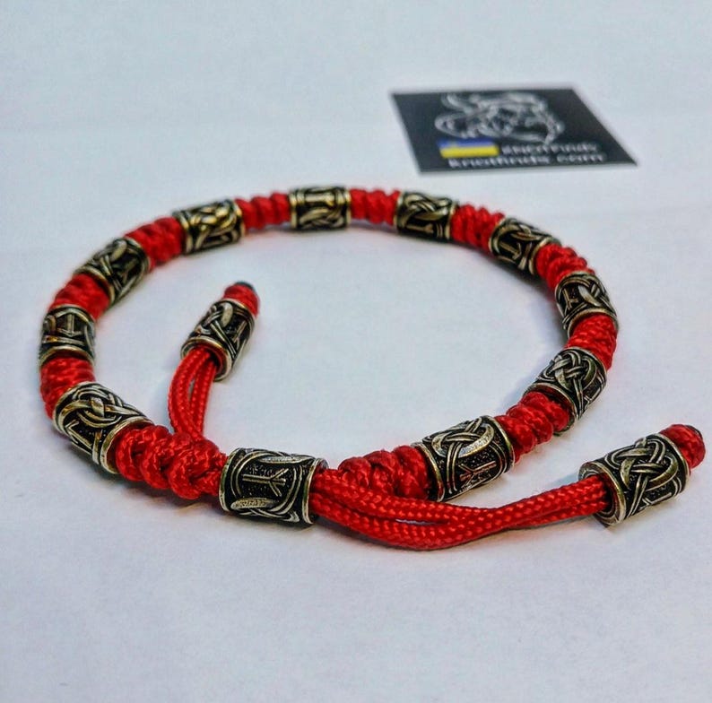 Men's Red Paracord Anklet – Celtic Rune Brass Anklet | Handmade Viking Warrior Anklet | Adjustable Men's Ankle Bracelet | Gift for Him