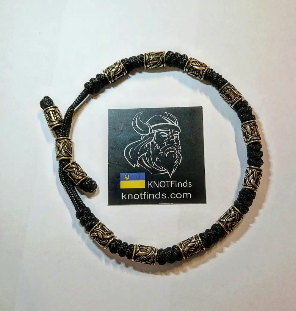 Men's Celtic Paracord Anklet, Viking Rune Brass Beads Ankle Bracelet, Adjustable Nordic Handmade Jewelry Gift for Him