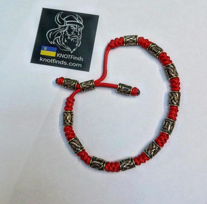 Men's Red Paracord Anklet – Celtic Rune Brass Anklet | Handmade Viking Warrior Anklet | Adjustable Men's Ankle Bracelet | Gift for Him