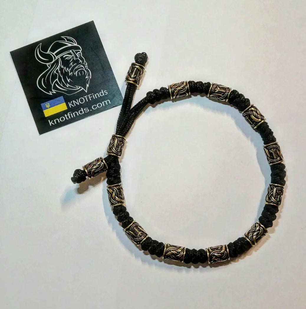 Men's Celtic Paracord Anklet, Viking Rune Brass Beads Ankle Bracelet, Adjustable Nordic Handmade Jewelry Gift for Him