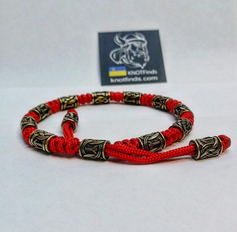 Men's Red Paracord Anklet – Celtic Rune Brass Anklet | Handmade Viking Warrior Anklet | Adjustable Men's Ankle Bracelet | Gift for Him