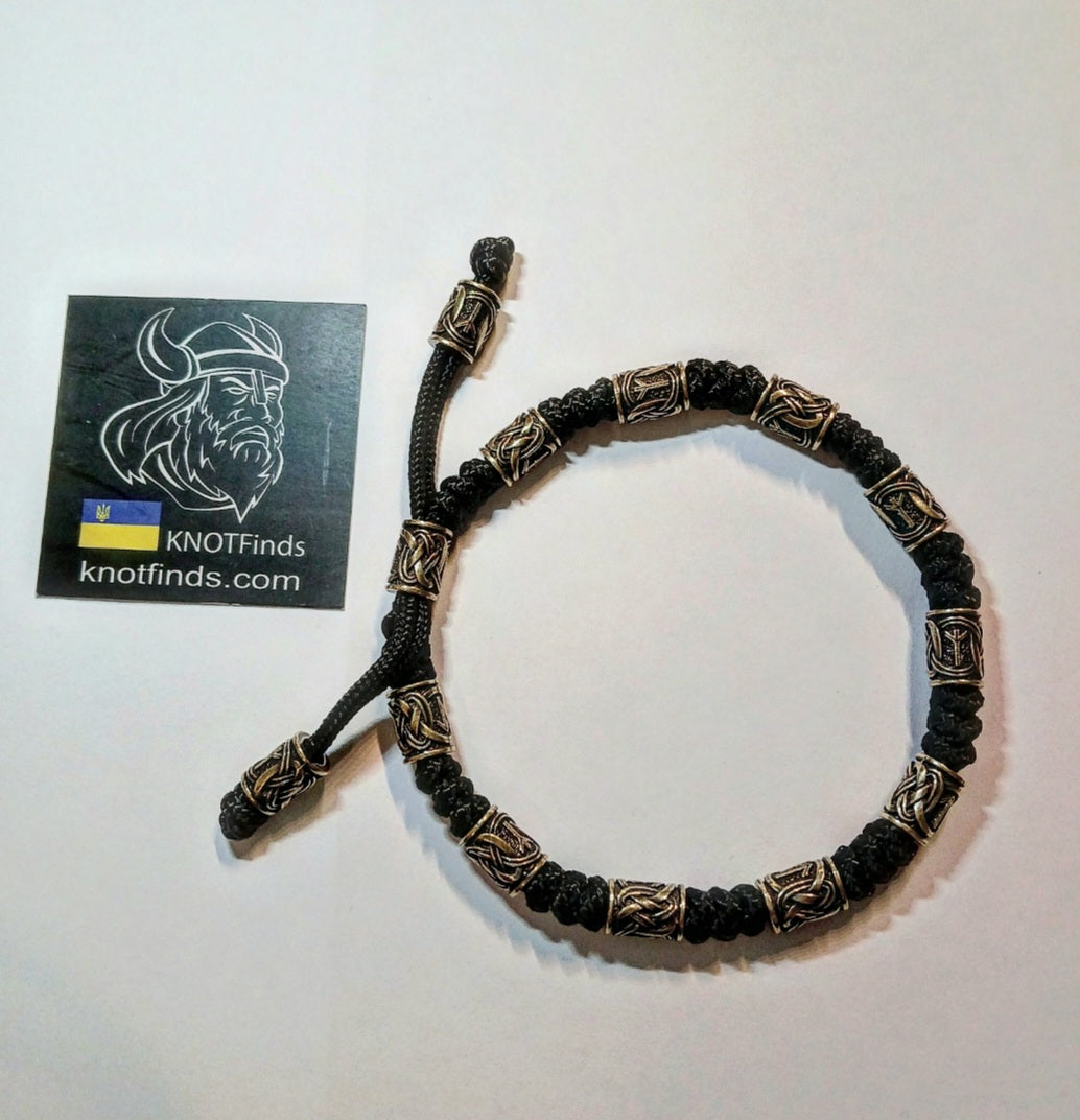 Men's Celtic Paracord Anklet, Viking Rune Brass Beads Ankle Bracelet, Adjustable Nordic Handmade Jewelry Gift for Him