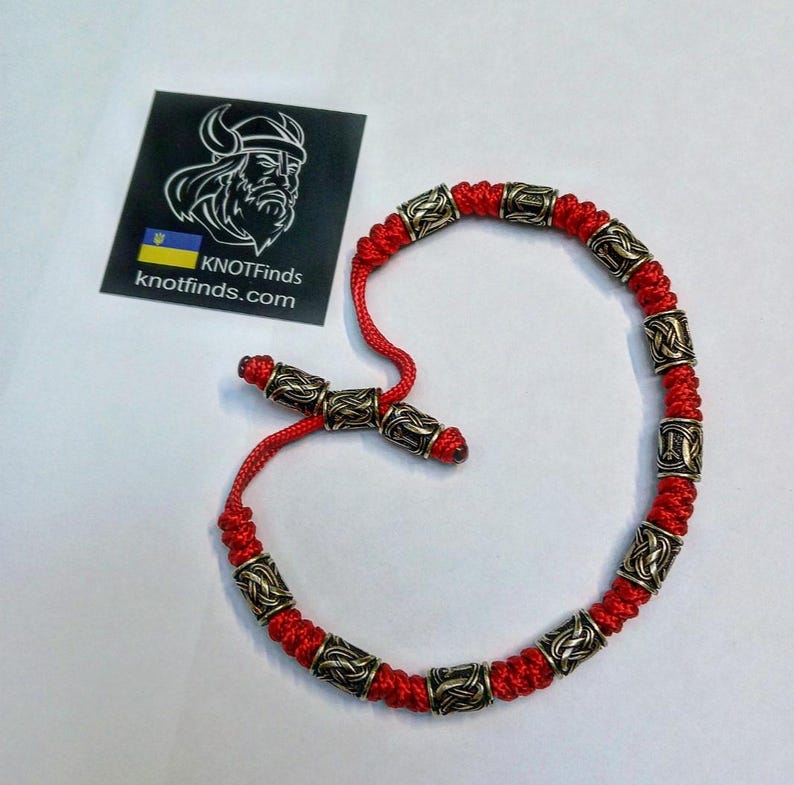 Men's Red Paracord Anklet – Celtic Rune Brass Anklet | Handmade Viking Warrior Anklet | Adjustable Men's Ankle Bracelet | Gift for Him