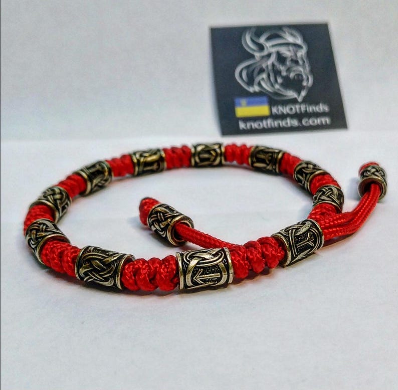 Men's Red Paracord Anklet – Celtic Rune Brass Anklet | Handmade Viking Warrior Anklet | Adjustable Men's Ankle Bracelet | Gift for Him