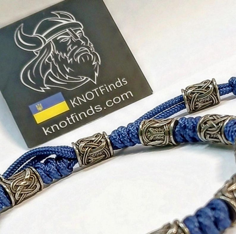 Men's Navy Blue Paracord Anklet – Viking Rune Bracelet | Silver Rune Beads | Handmade Nordic Rope Jewelry