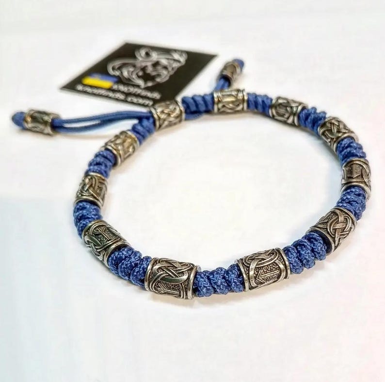 Men's Navy Blue Paracord Anklet – Viking Rune Bracelet | Silver Rune Beads | Handmade Nordic Rope Jewelry
