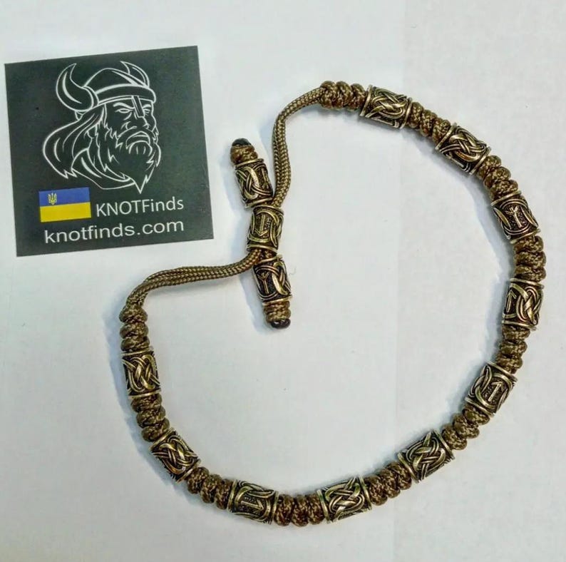 Men's Coastal Nomad Anklet – Tan Paracord Viking Rune Anklet, Brass Celtic Ankle Bracelet, Handmade Men's Beach Jewelry, Warrior Anklet