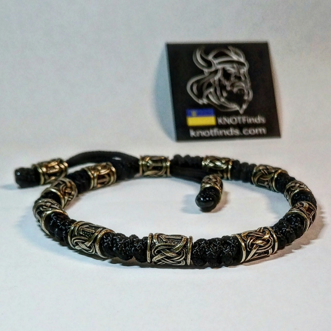 Men's Celtic Paracord Anklet, Viking Rune Brass Beads Ankle Bracelet, Adjustable Nordic Handmade Jewelry Gift for Him