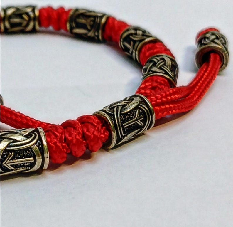 Men's Red Paracord Anklet – Celtic Rune Brass Anklet | Handmade Viking Warrior Anklet | Adjustable Men's Ankle Bracelet | Gift for Him