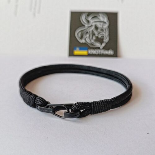 Thin black paracord and carabiner bracelet. Unloading camp. Surfer bangle. Extreme durable.