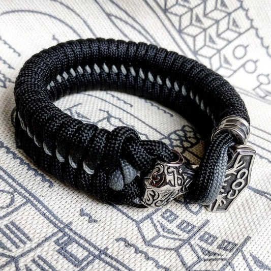 Black Nordic paracord bracelet "THOR'S HAMMER".  A gift for men.  Scandinavian style, Celtic knot.
