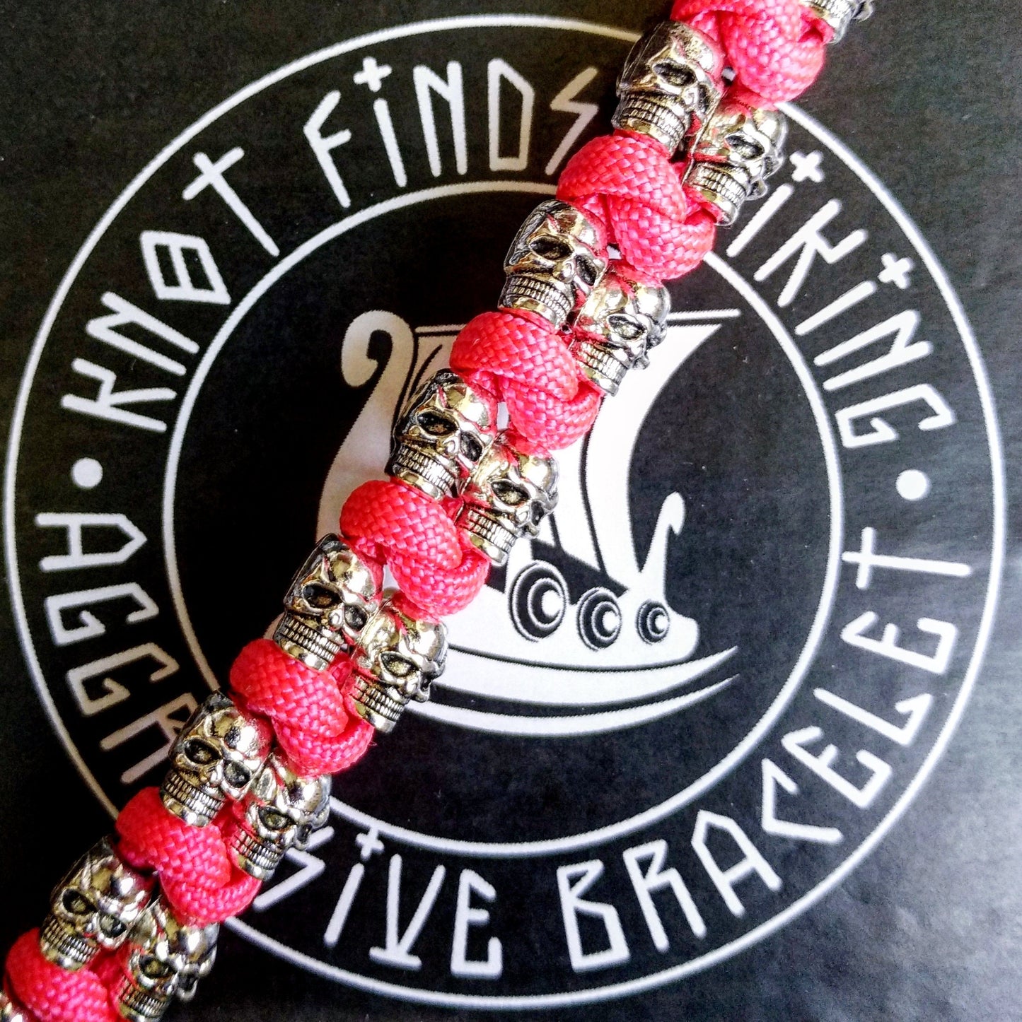 Stylish pink bracelet / Celtic knot / Scandinavian jewelry / Womans skull bangle /
