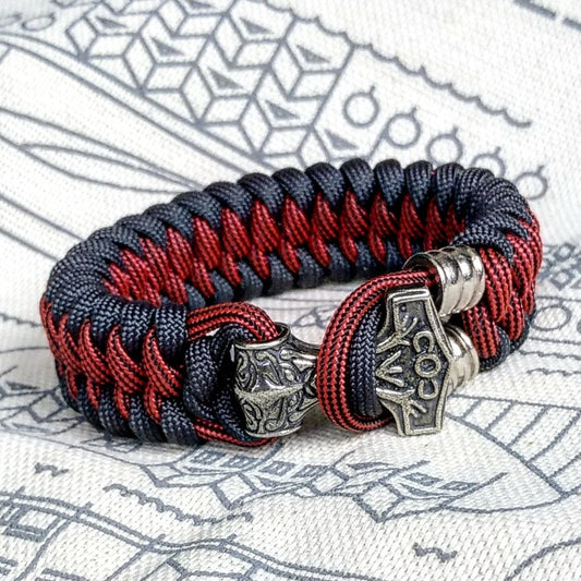 Graphite and bloody strip Nordic paracord bracelet "THOR'S HAMMER".  A gift for men.  Scandinavian style, Celtic knot.