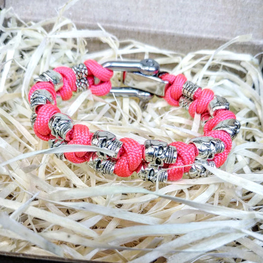 Stylish pink bracelet / Celtic knot / Scandinavian jewelry / Womans skull bangle /