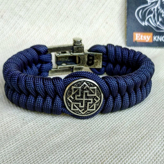 Paracord navy blue bracelet "VALKYRIE". The original brutal bracelet made of Celtic knots and beads. Nordic bangle.