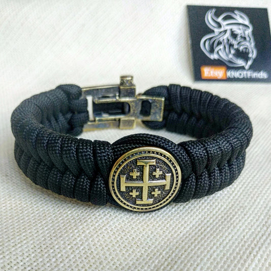 Paracord bracelet "JERUSALEM CROSS". The original brutal bracelet made of Celtic knots and beads.  Scandinavian style.