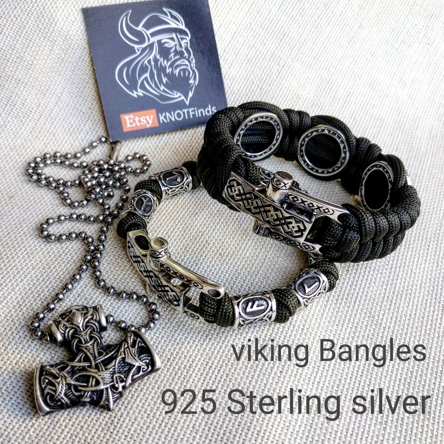 Silver 925 Sterling bracelet. Valknut. Valkyrie. Helmet Horror. Luxury paracord bracelet.Viking style.