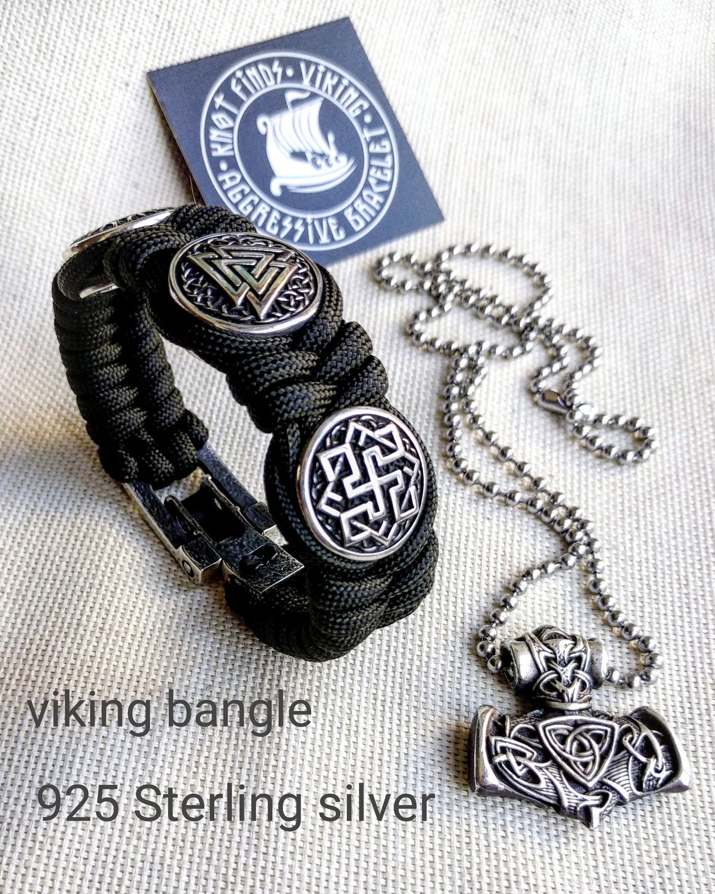 Silver 925 Sterling bracelet. Valknut. Valkyrie. Helmet Horror. Luxury paracord bracelet.Viking style.