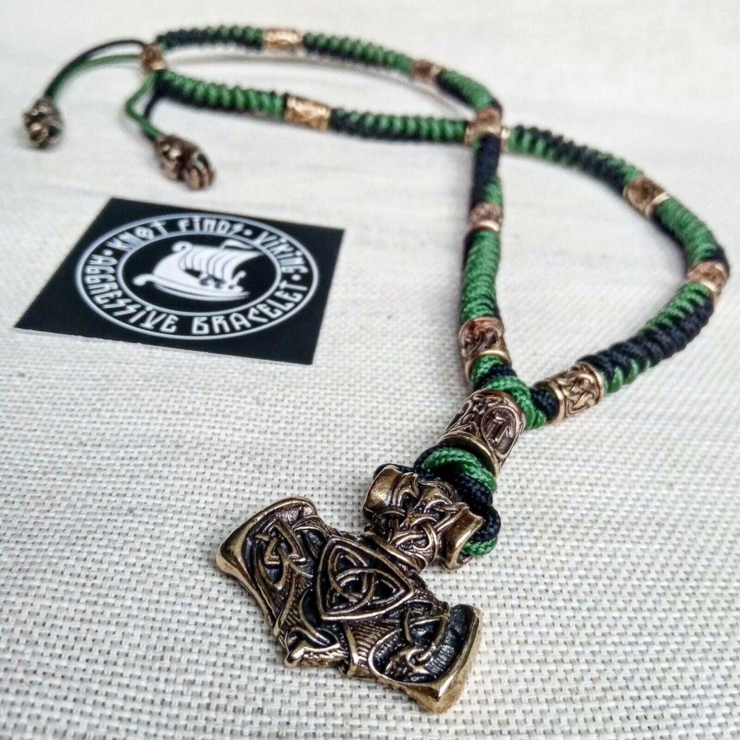 Mens necklace. Paracord necklace with beads. Mens Choker. Mjolnir necklace. Celtic knot. Nordic necklace.