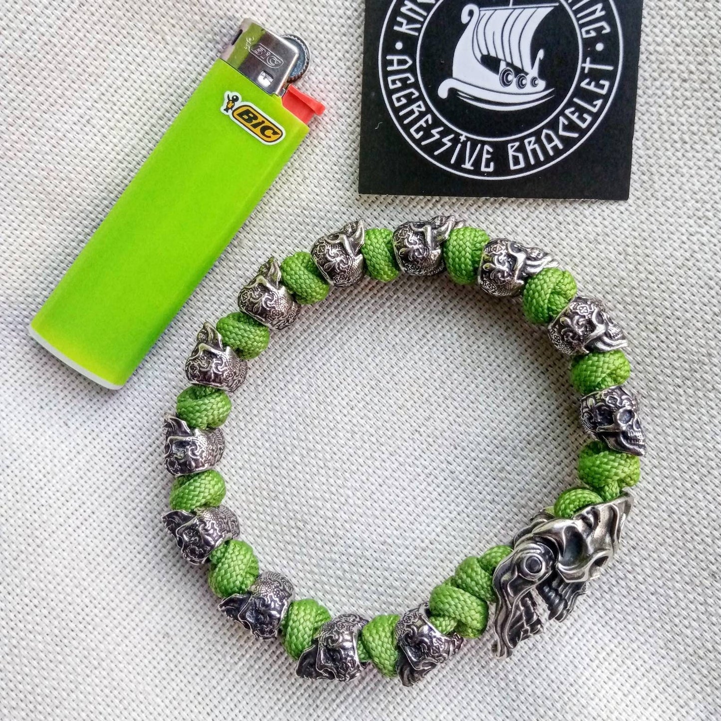Paracord bracelet. Green mint Skull. Viking style. Scandinavian jewelry Gift for Halloween Aggressive bracelet with you for every day carry.