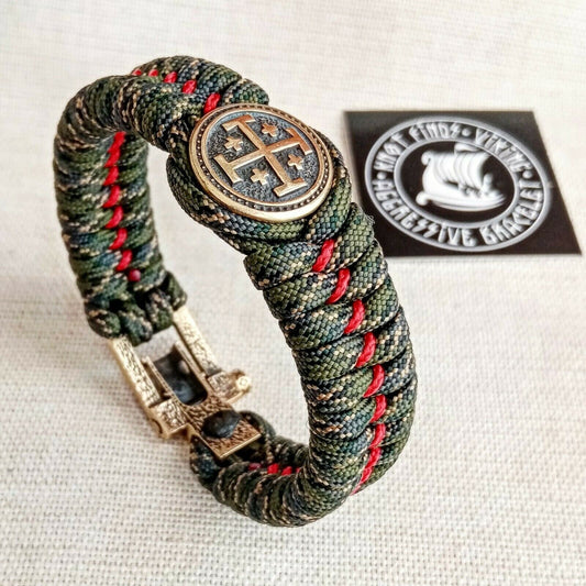 Bracelet of the northern paracord "JERUSALEM CROSS ". Original brutal bracelet made of Celtic knots and beads. Viking style.