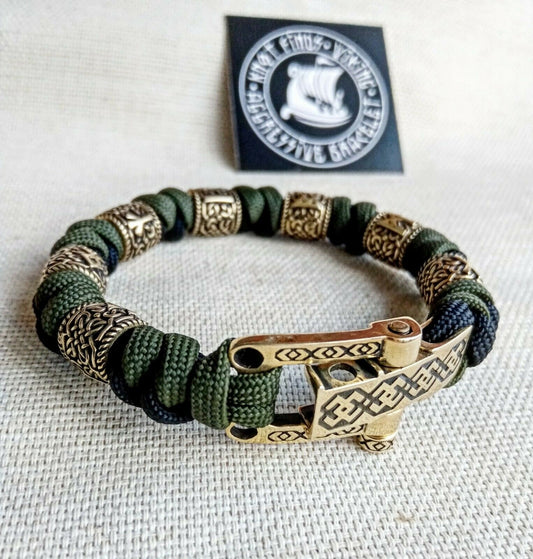 Original mens runic bangle. Paracord bracelet. Viking jewelry. Nordic style.