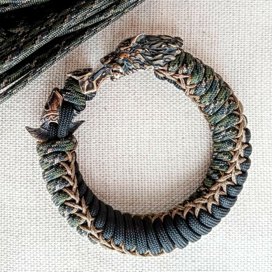 Paracord bracelet with beads "Wolf and Spartan". Men's style, a gift for tough men. Biker bracelet.