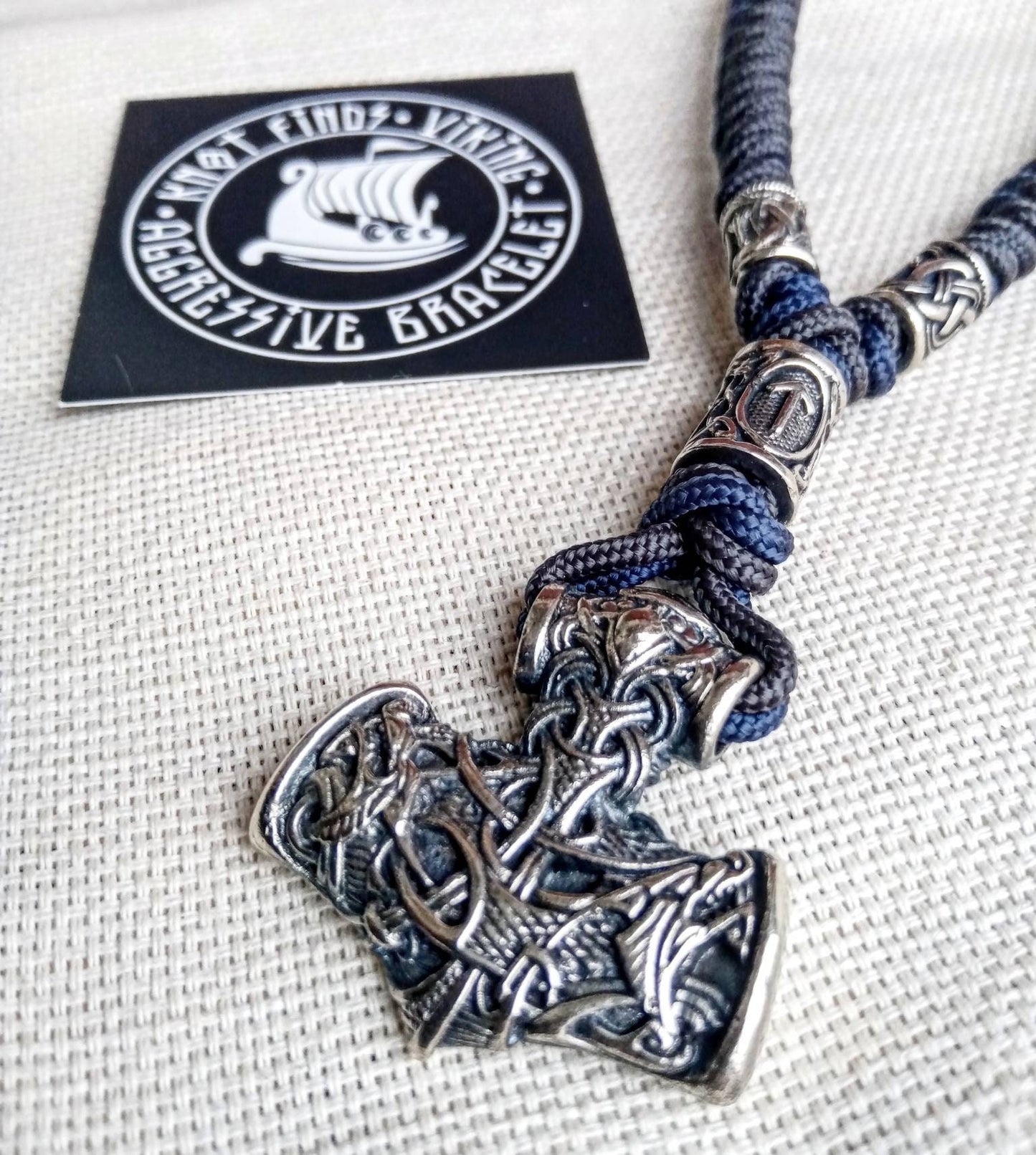 Runic necklace. Paracord jewelry. Mjöllnir. Viking style. Mens accessories. Thor's Hammer pendant.