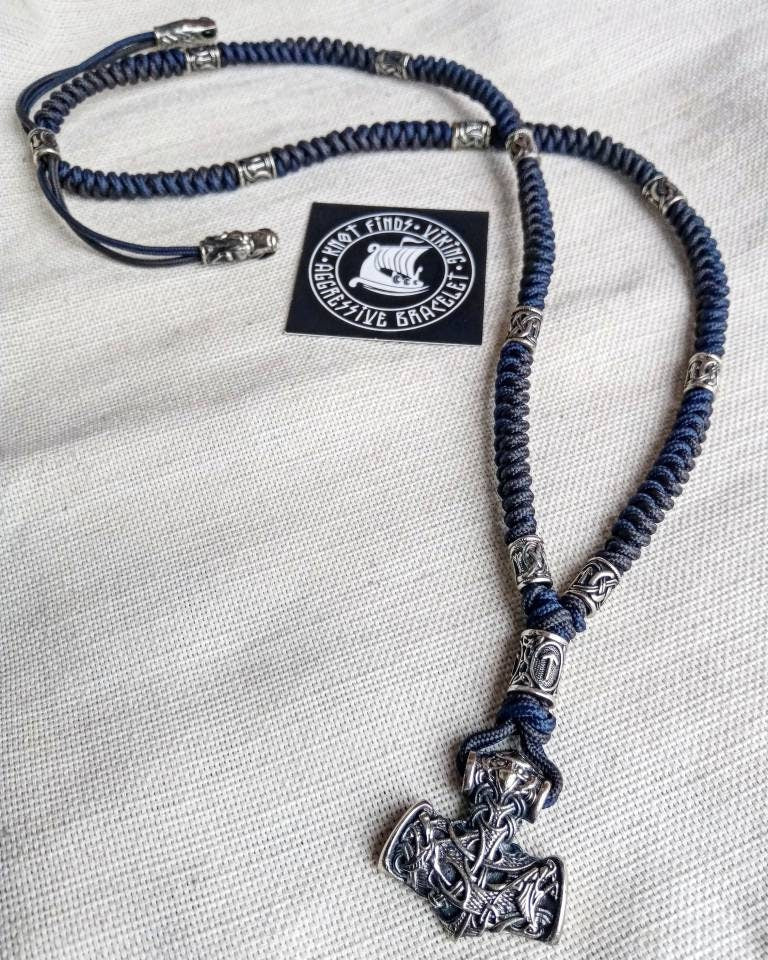 Runic necklace. Paracord jewelry. Mjöllnir. Viking style. Mens accessories. Thor's Hammer pendant.